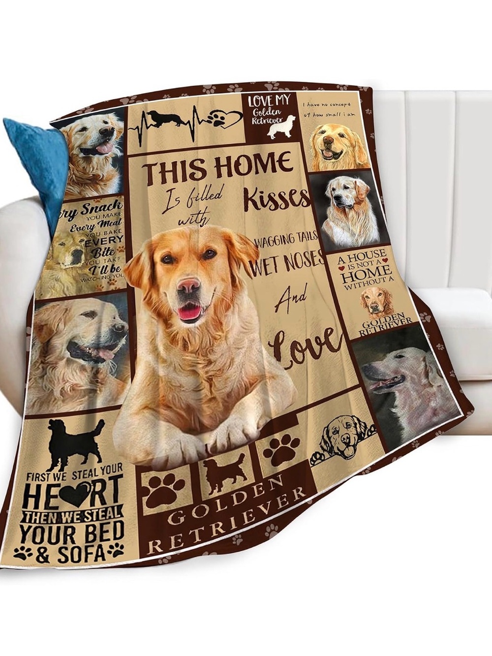 Golden Retriever Photo Throw Blanket - Brown & Cream 40x50